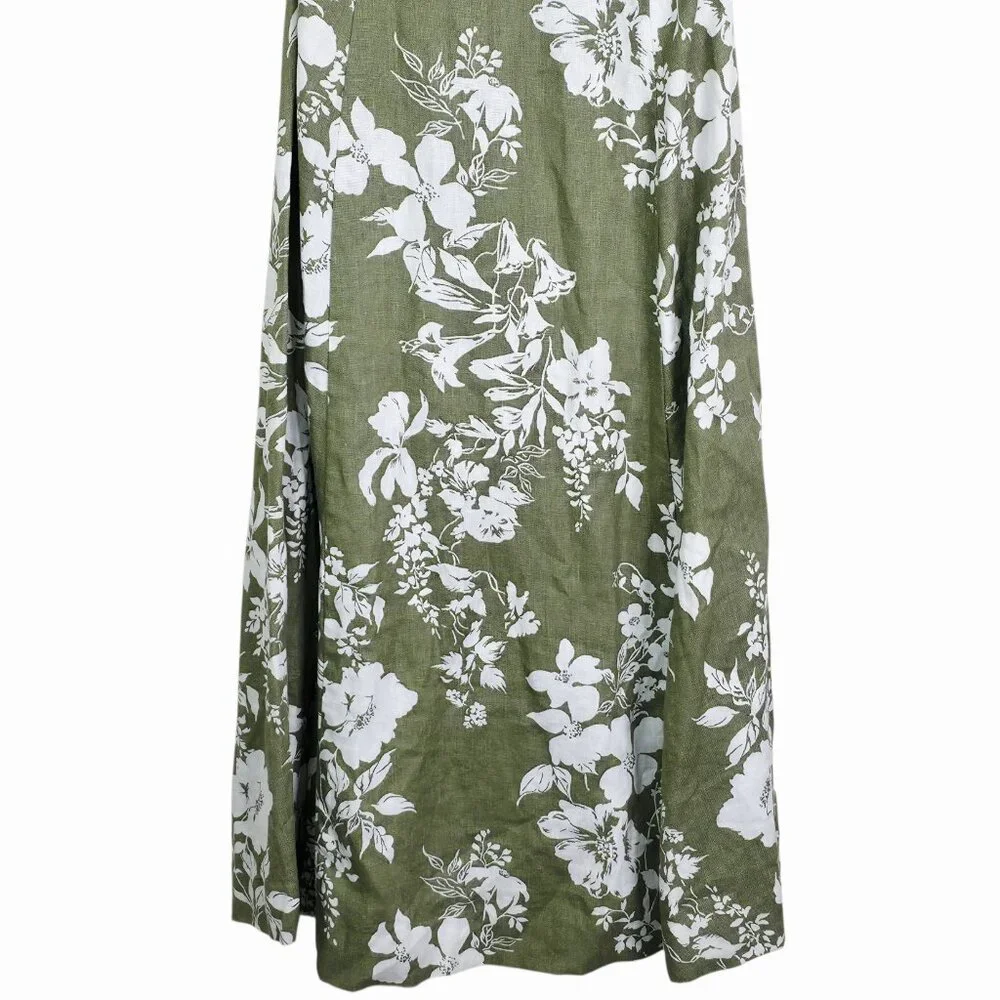 Reformation Samara Midi Dress Willow Green Floral Linen Cut Out Open Back Size 2 - Picture 6 of 11